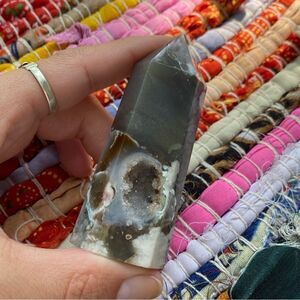 Stunning druzy cave black flower agate tower // genuine polished crystal